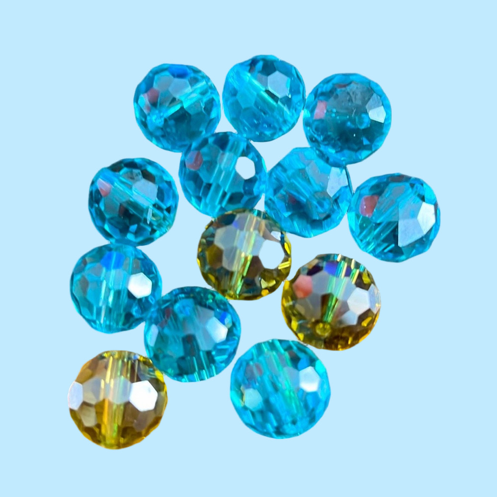 Bundle of 13 pcs 15mm Crystal Disco Cut Round Beads (LIME & AQUA)